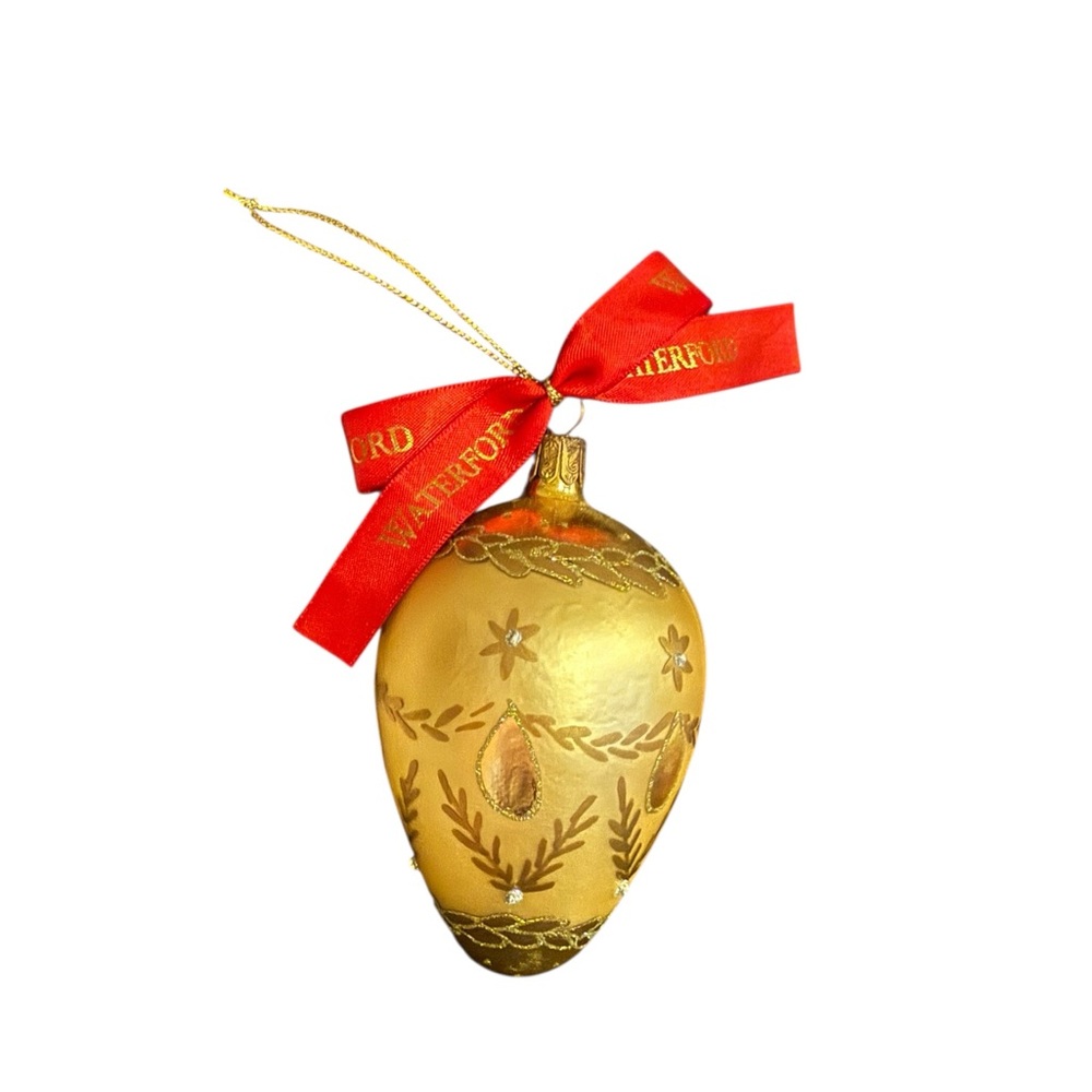 Waterford Gold Ornament with Red Ribbon